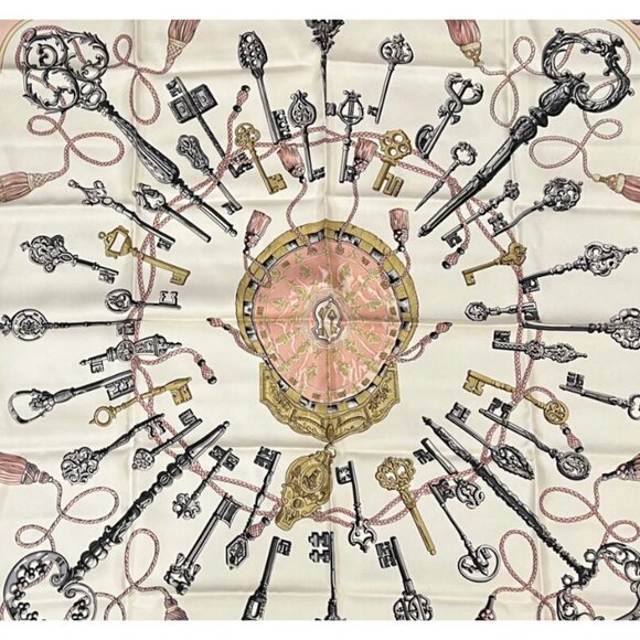 Authentic RARE! Hermes Les Cles Key Vintage 90cm Silk Scarf - Picture 2 of 7